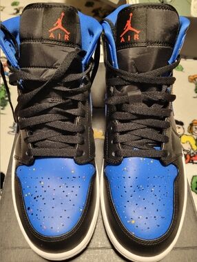 Jordan High-Top Sneakers in Black and Blue with Red Accent